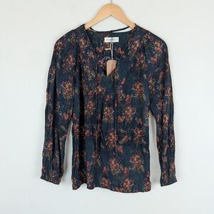 Natural Life Floral Rowan Top Long Sleeve Tie Front Boho Style - NWT